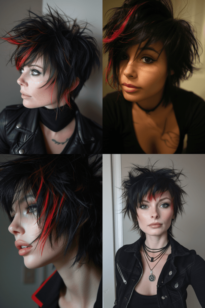 6. Black Shaggy Pixie with Red Underlights