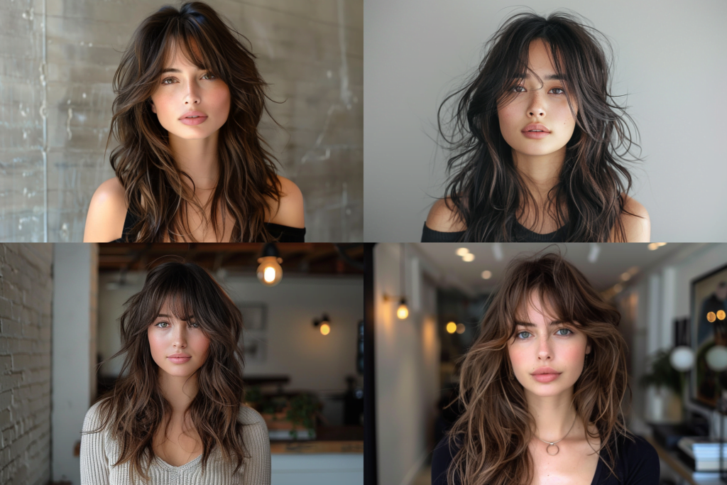 Bright Creamy Blonde Blowout with Long Curtain Bangs and Layers